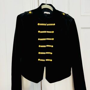 NY & Co Eva Mendes Black Military Style Jacket with Gold Accents Size L